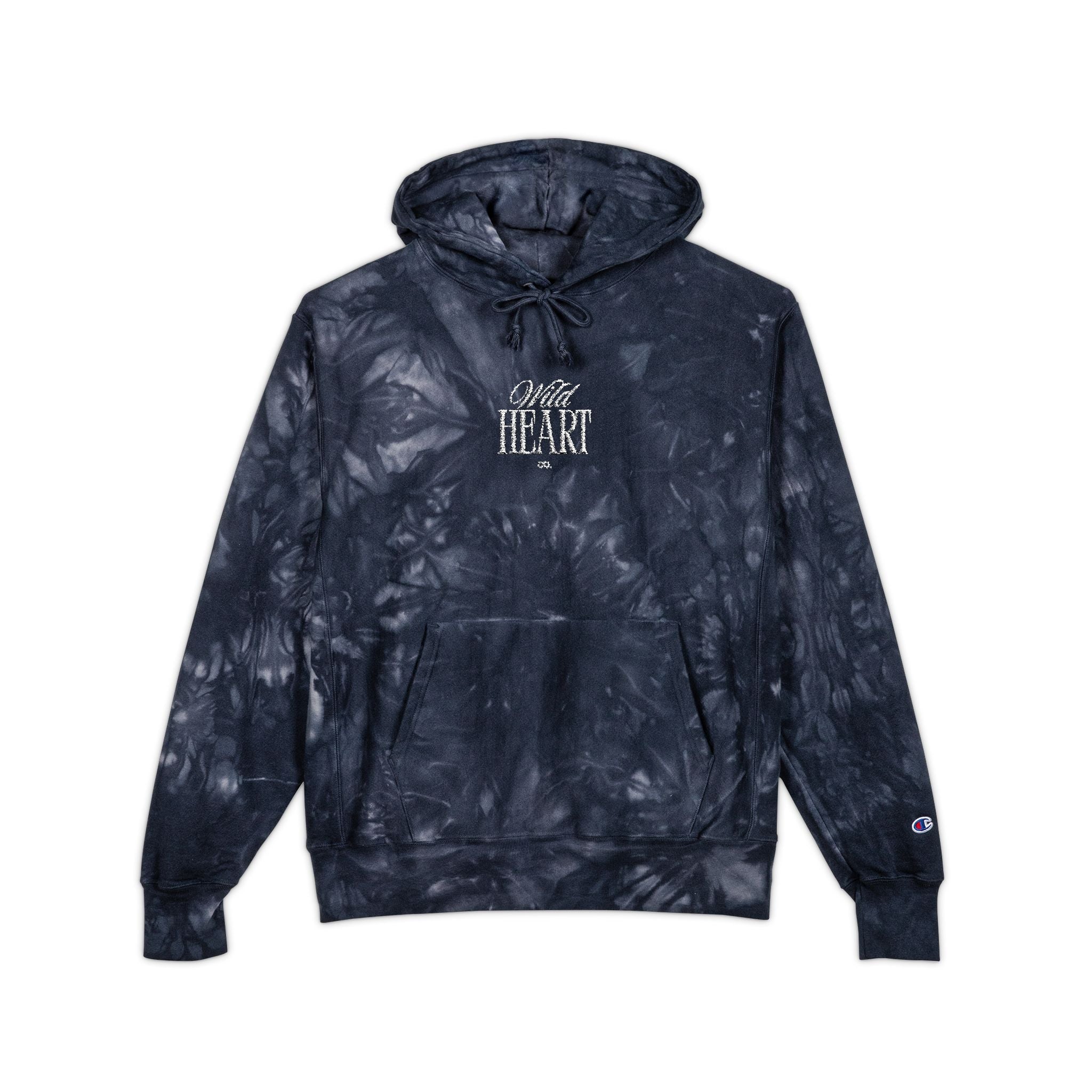 Tie-Dye Embroidered Hoodie - Black Swirl Champion Style