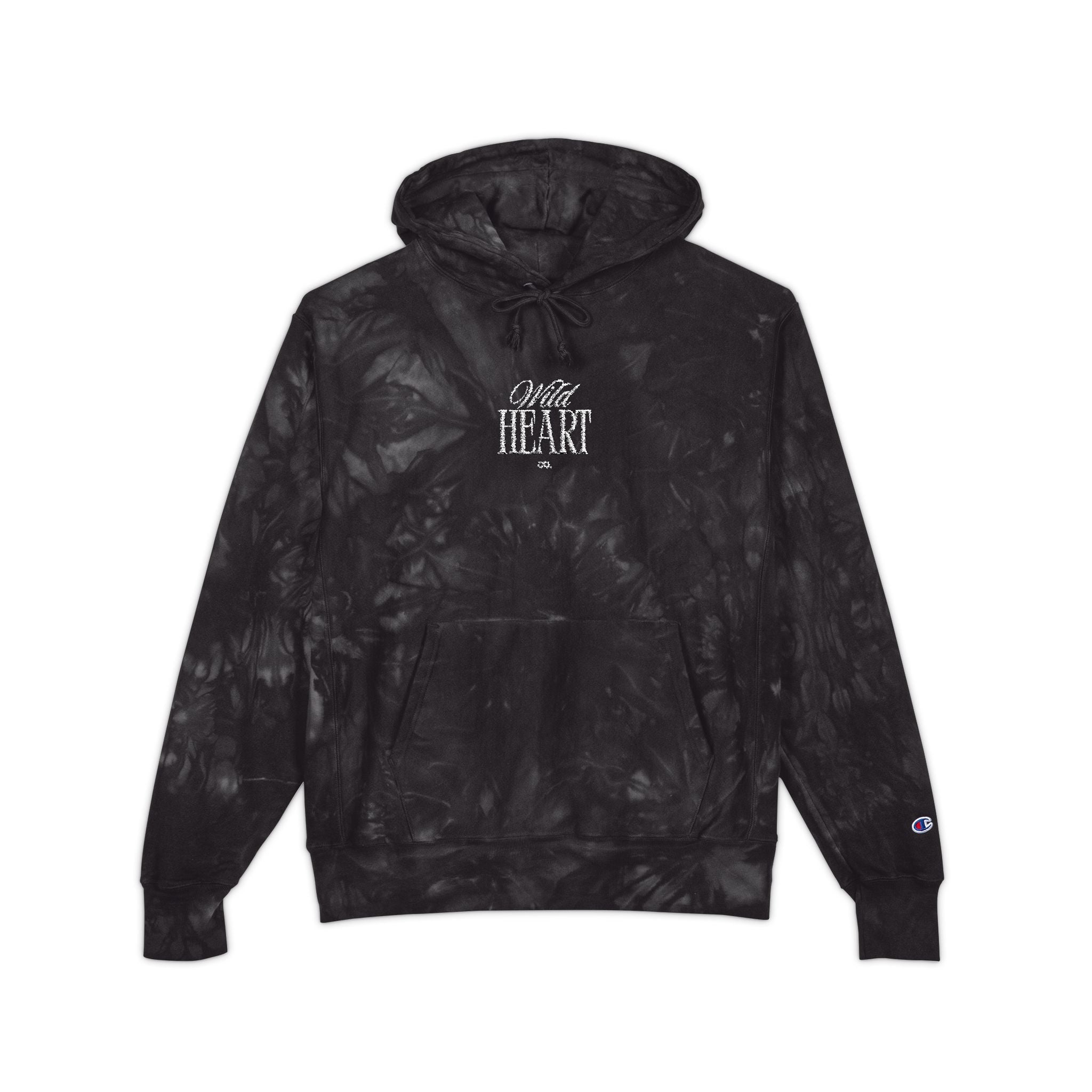 Tie-Dye Embroidered Hoodie - Black Swirl Champion Style