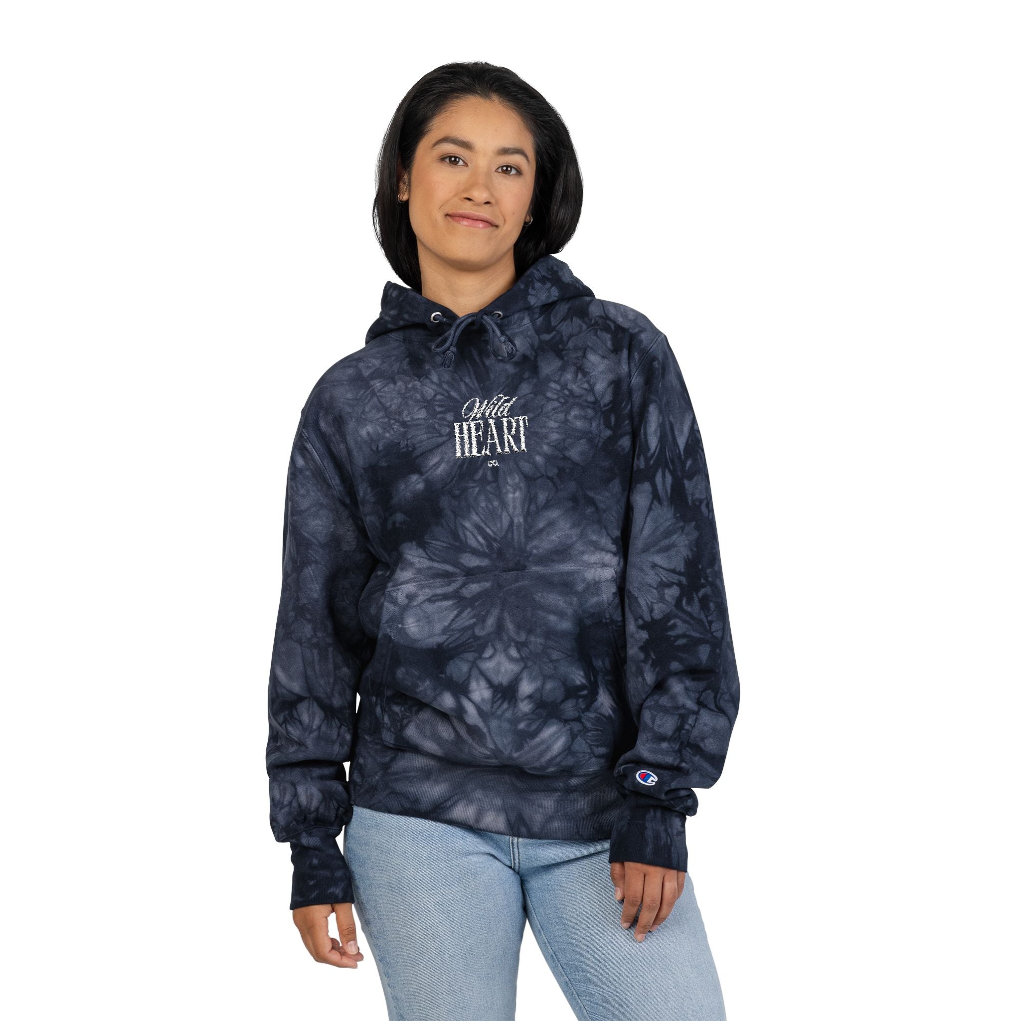 Tie-Dye Embroidered Hoodie - Black Swirl Champion Style