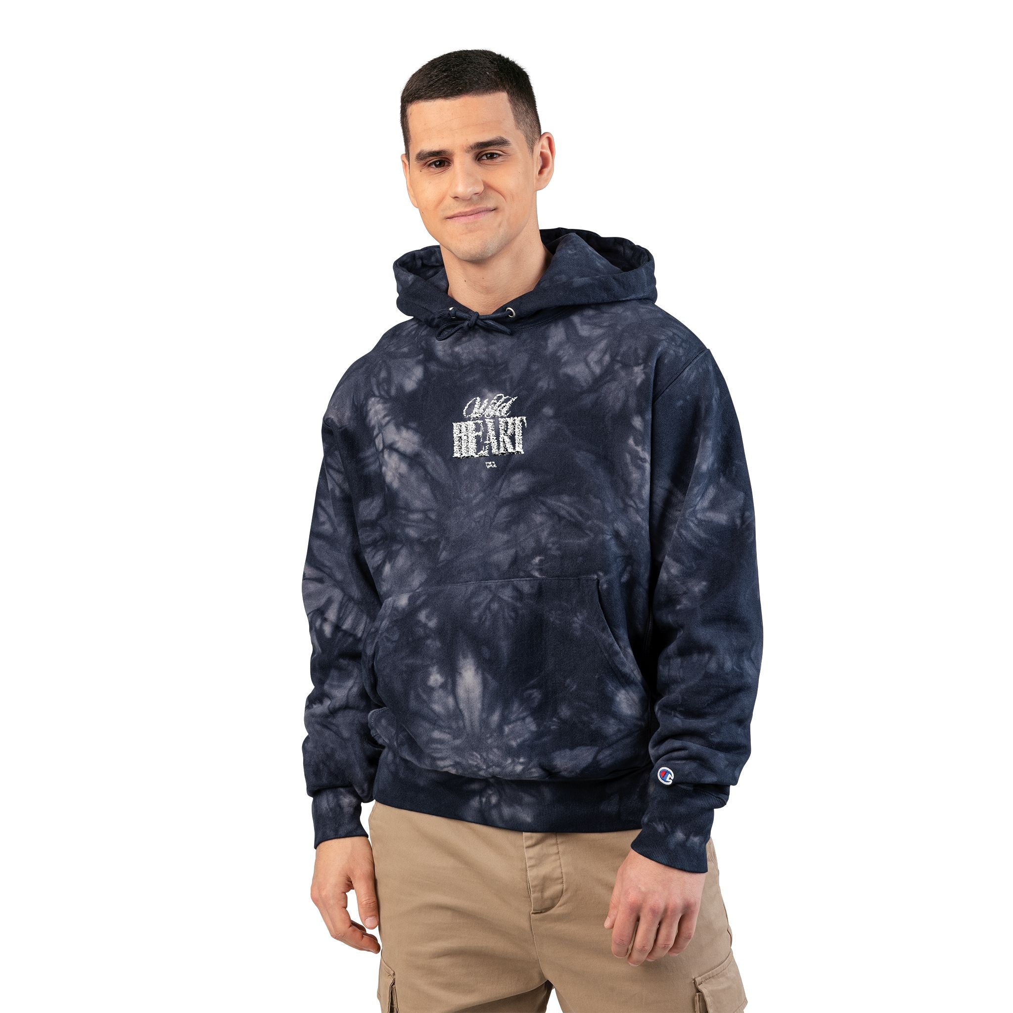 Tie-Dye Embroidered Hoodie - Black Swirl Champion Style