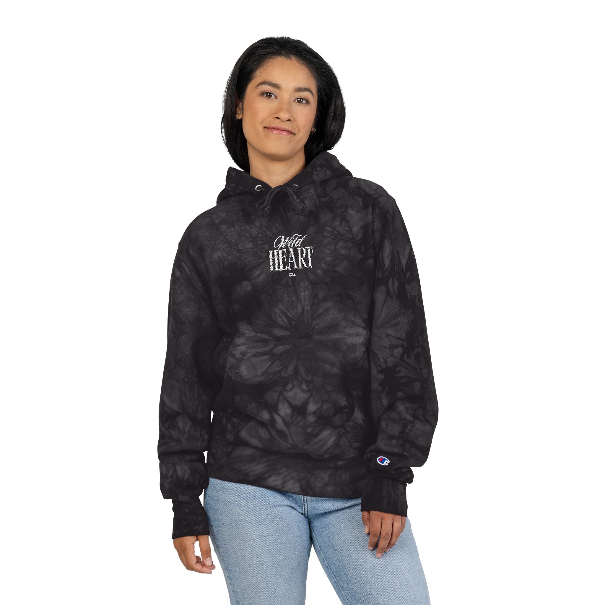 Tie-Dye Embroidered Hoodie - Black Swirl Champion Style